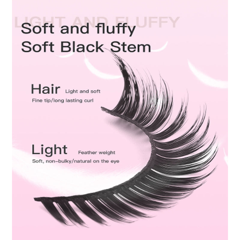 3D Cat Eye False Lashes — 15 Pairs, Fluffy Manga Wispy Clear Band - Health and wellness