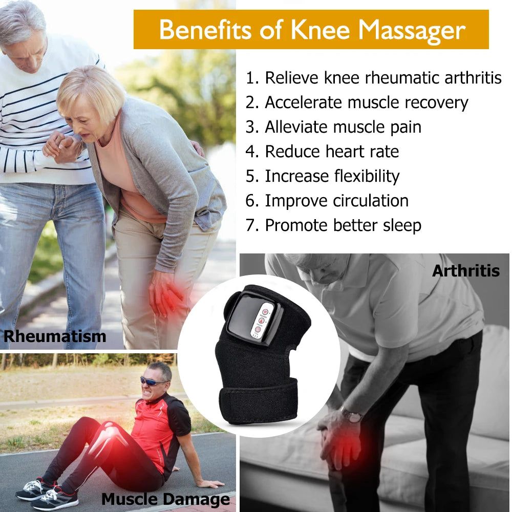 Electric Knee Massager with Far Infrared Heat for Joint Brace Support and Pain Relief - Health and wellness