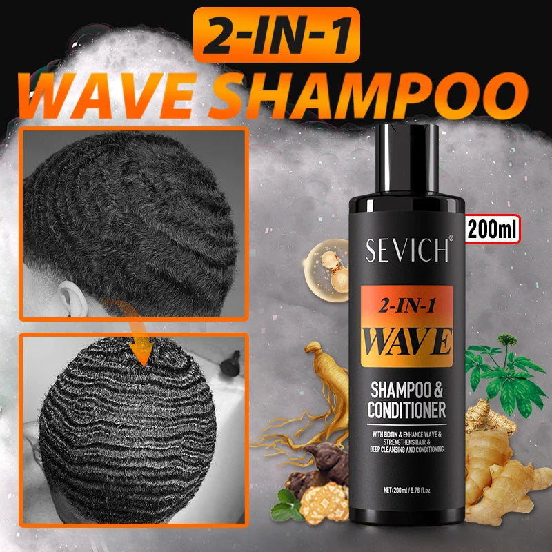 360 Waves Shampoo — Deep Clean Anti-Hair Loss & Wave Control Conditioner, 200ml