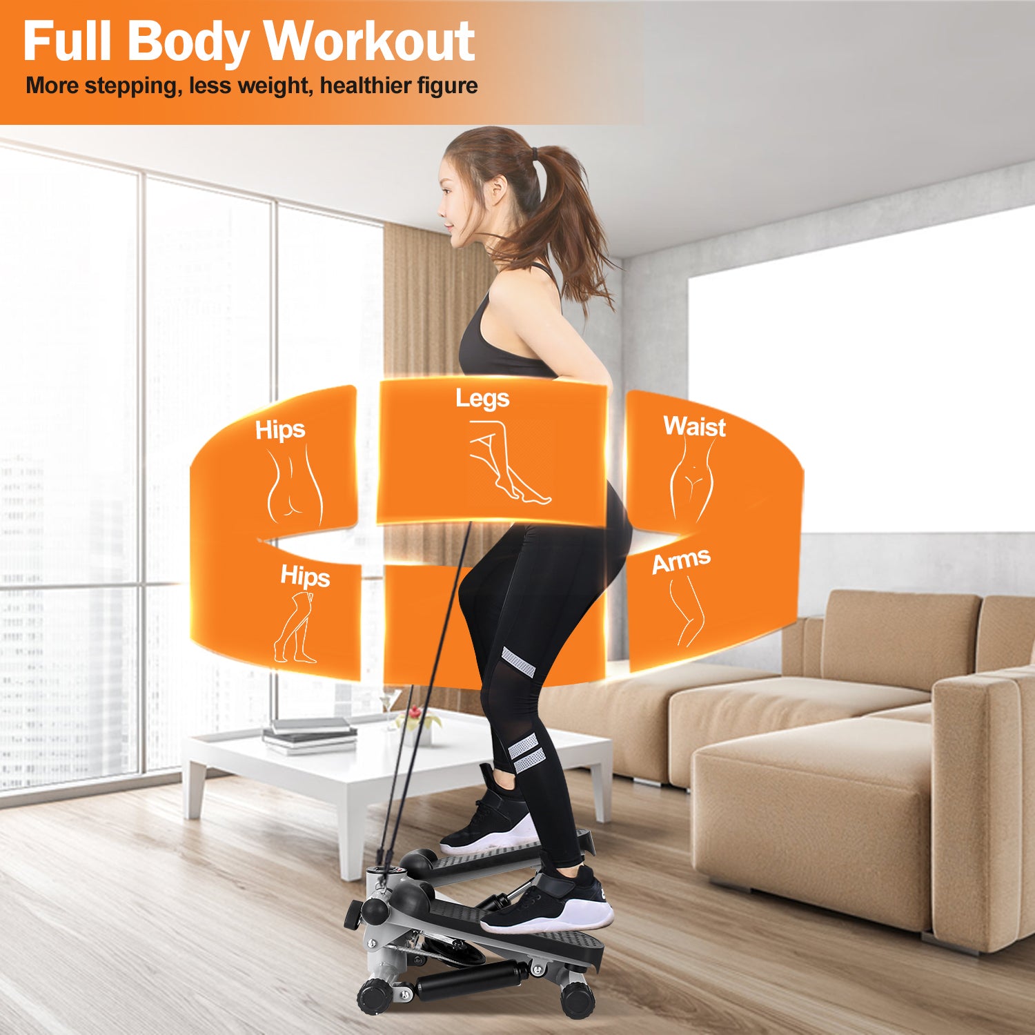 Mini Fitness Stepper with Resistance Bands & LCD Monitor - Health and wellness