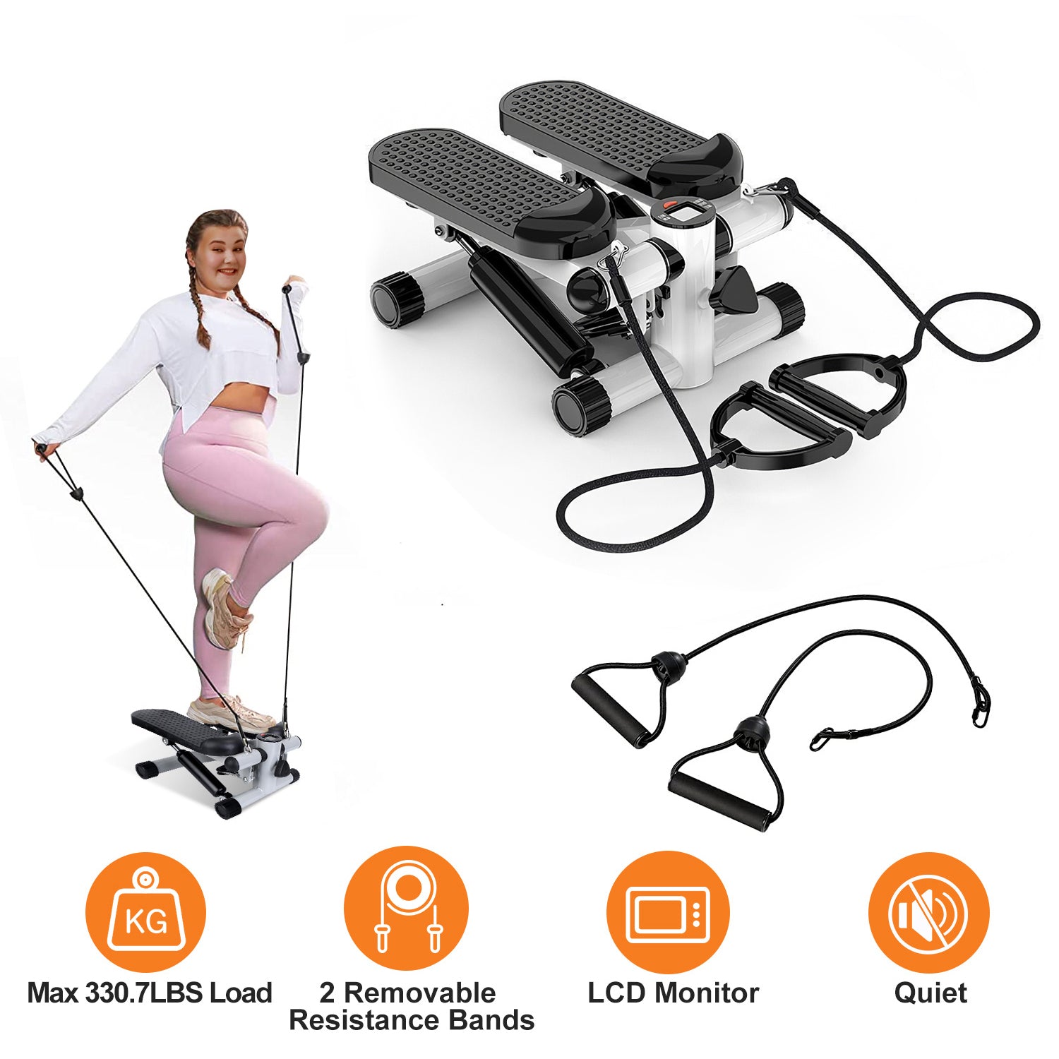 Mini Fitness Stepper with Resistance Bands & LCD Monitor - Health and wellness