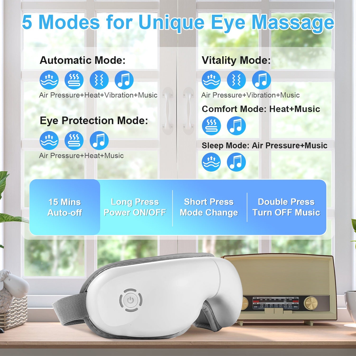 Eye Massager with Heat, Music & Air Pressure - Health and wellness