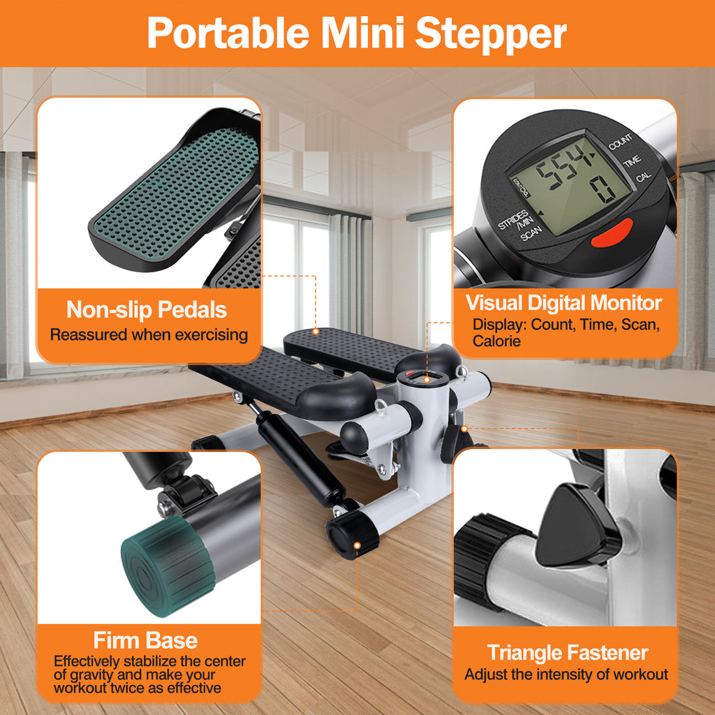 Mini Fitness Stepper with Resistance Bands & LCD Monitor - Health and wellness