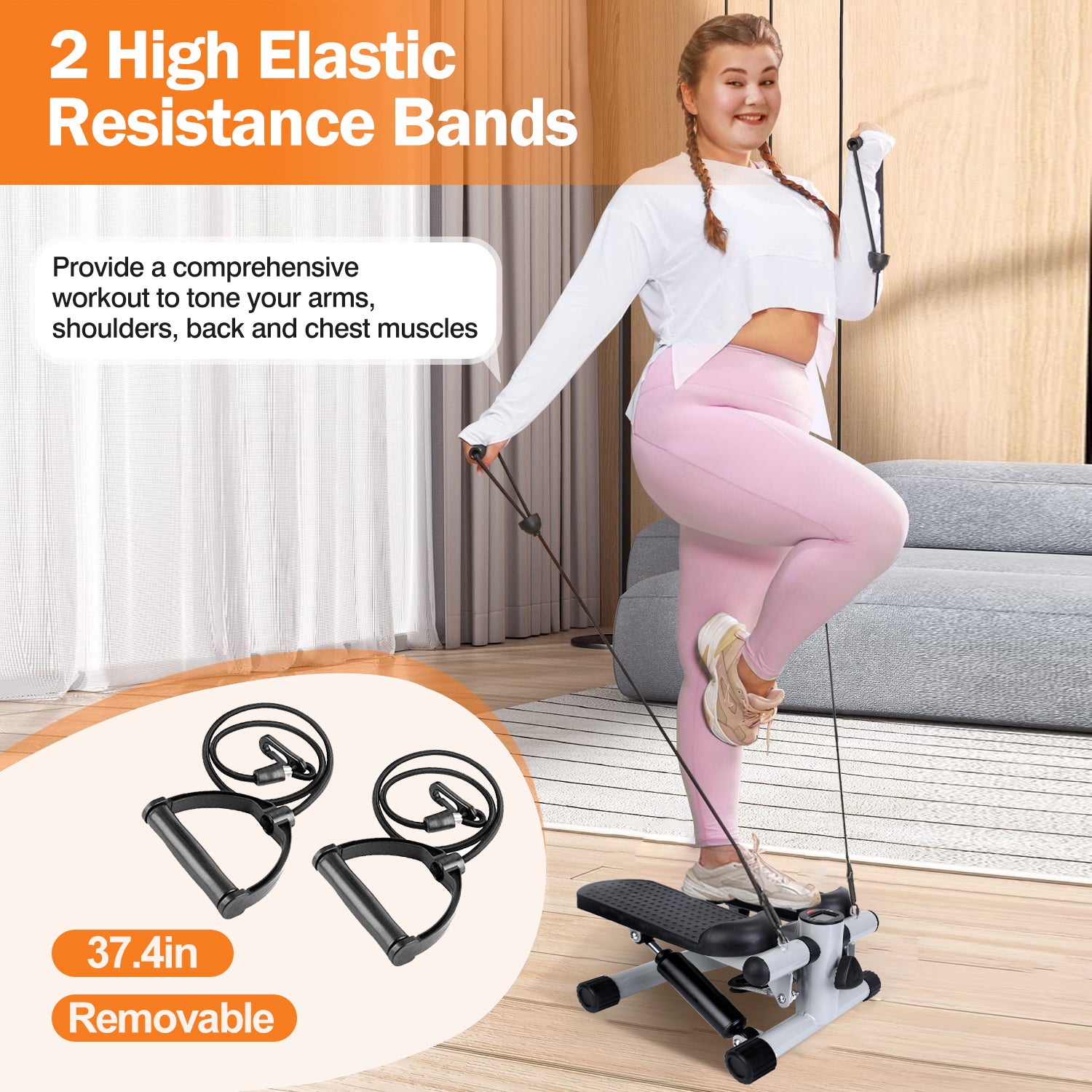 Mini Fitness Stepper with Resistance Bands & LCD Monitor - Health and wellness